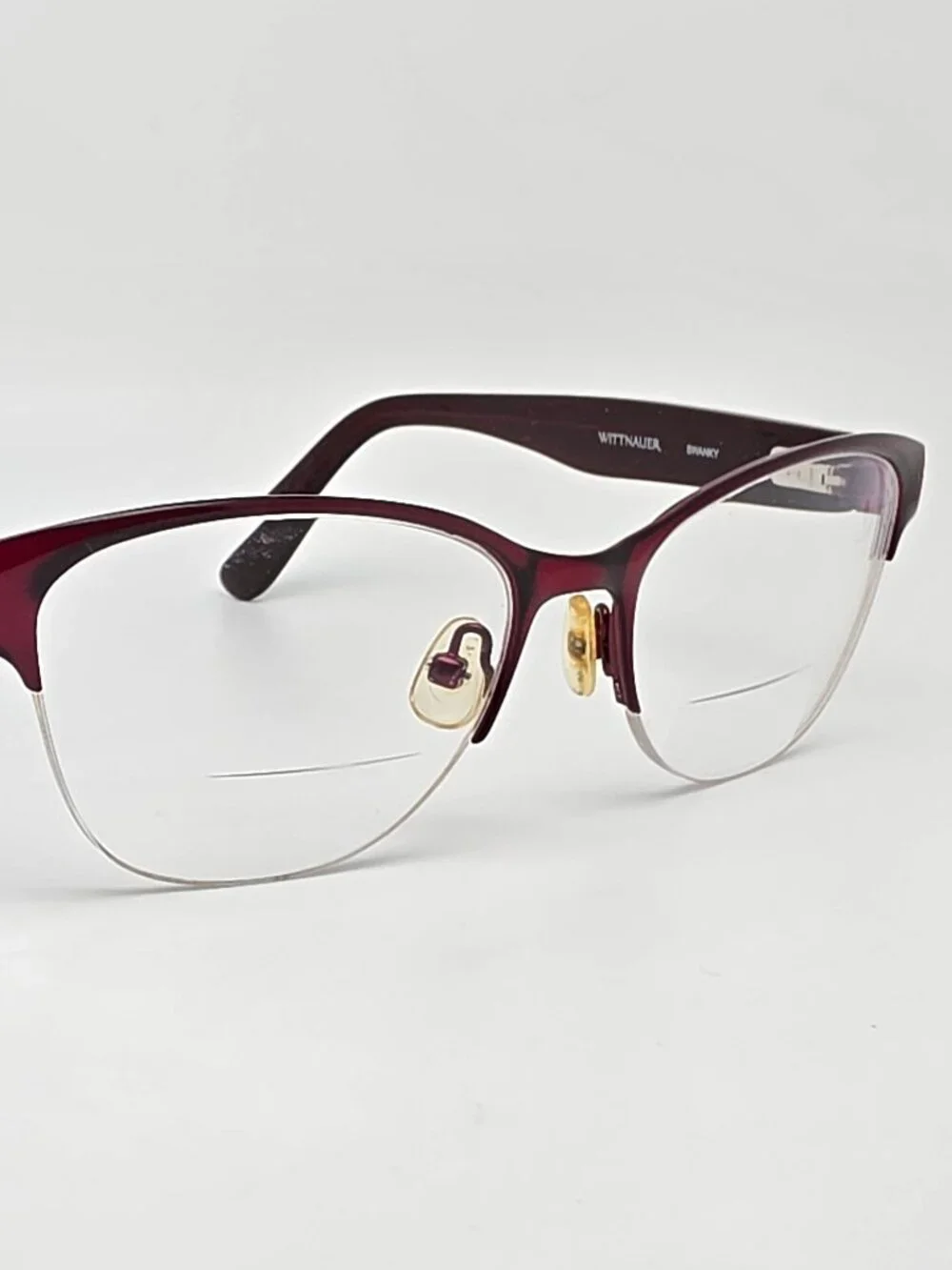 Wittnauer Swanky Berry Red Semi Rimless Cat Eye Eyeglasses Frame w/ Case 52mm